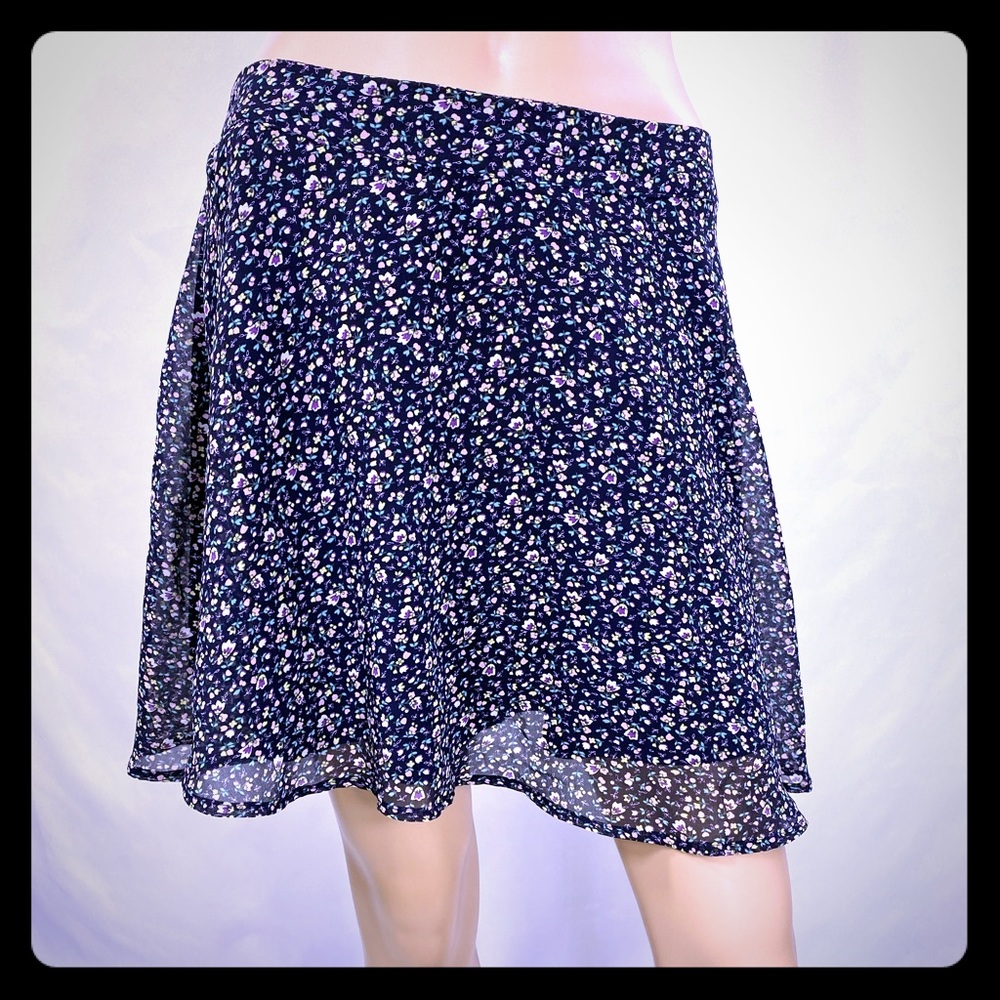 Forever 21 Skater Skirt: Navy Chiffon